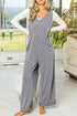 Corded Tie Straps V Neck Wide Leg Jumpsuit